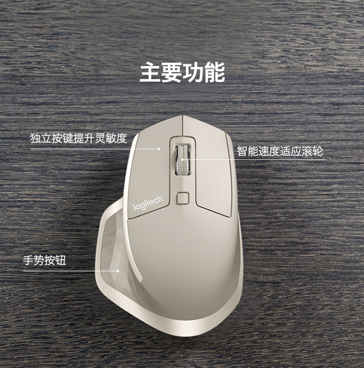 罗技（Logitech）MX MASTER 蓝牙优联双模无线鼠标 儒雅黑（910-004365）