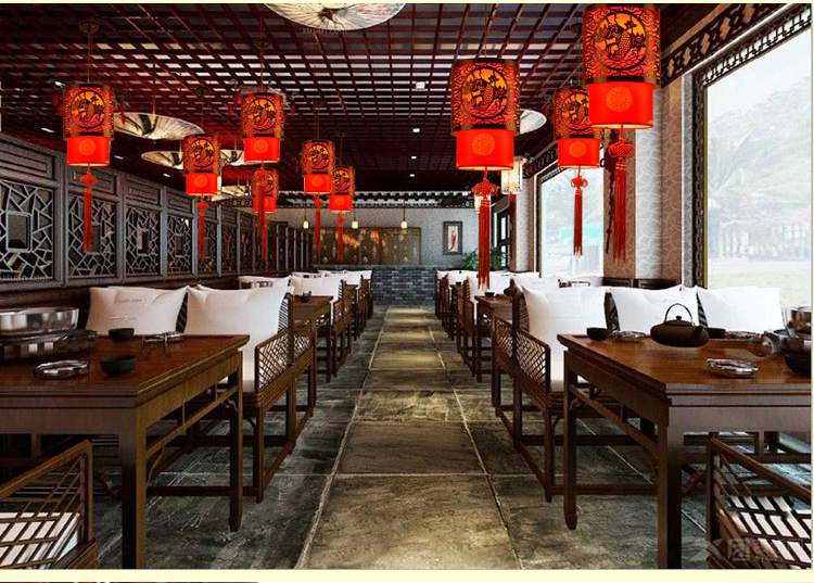红色仿古灯笼中国风装饰茶楼宫灯木艺餐厅灯具火锅店中式阳台灯