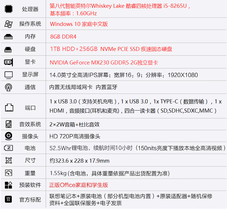 联想(lenovo)轻薄本lenovo小新air14ikbrgrci58520u8g