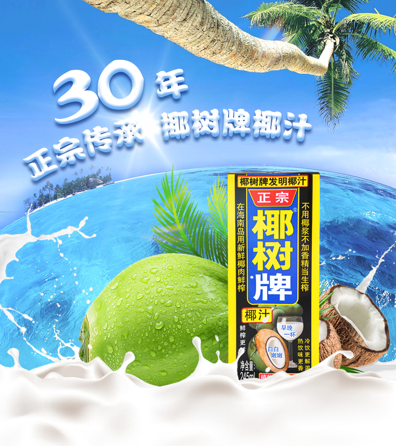 椰树椰汁正宗椰树牌椰子汁植物蛋白饮料245ml6盒组