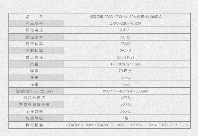 万和高端臻品 梅赛思（Merces）烟灶两件套CXW-230-MJ82A+JZT-ML82A（天然气）