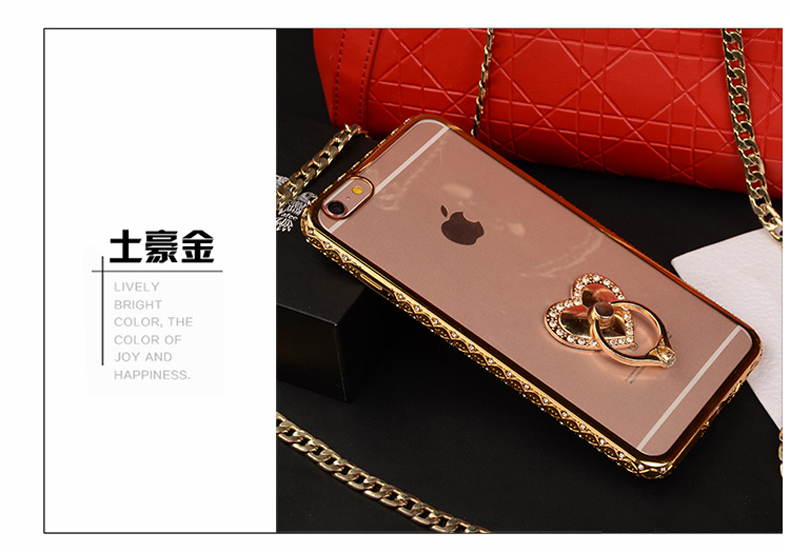ESCASE iPhone 6s边框镶钻全包保护壳 玫瑰金+金心支架