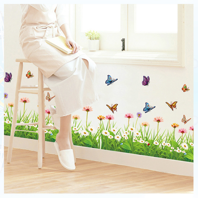 雏菊踢脚线贴画 卧室地脚线墙贴纸贴花 过道客