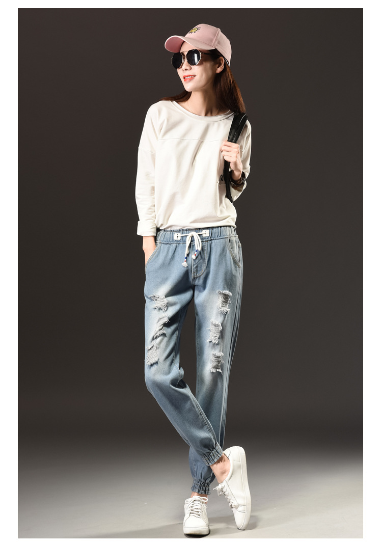 情娇婷2017韩版新款牛仔裤九分女大码女装胖