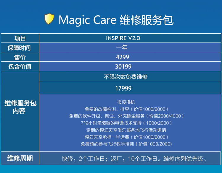 Magic Care 大疆（DJI）悟 Inspire 1 V2.0 一年维修服务包