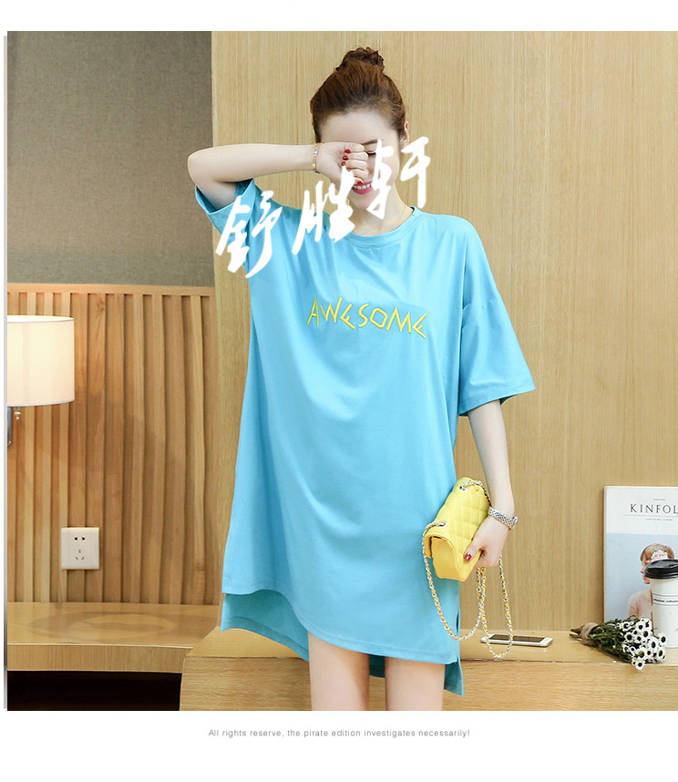 卓胜基夏季短袖t恤女宽松中长款连衣裙200斤胖