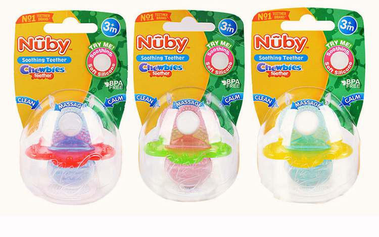 Nuby努比牙胶固齿器 宝宝婴儿咬咬胶玩具 642 绿花盘(O型款)