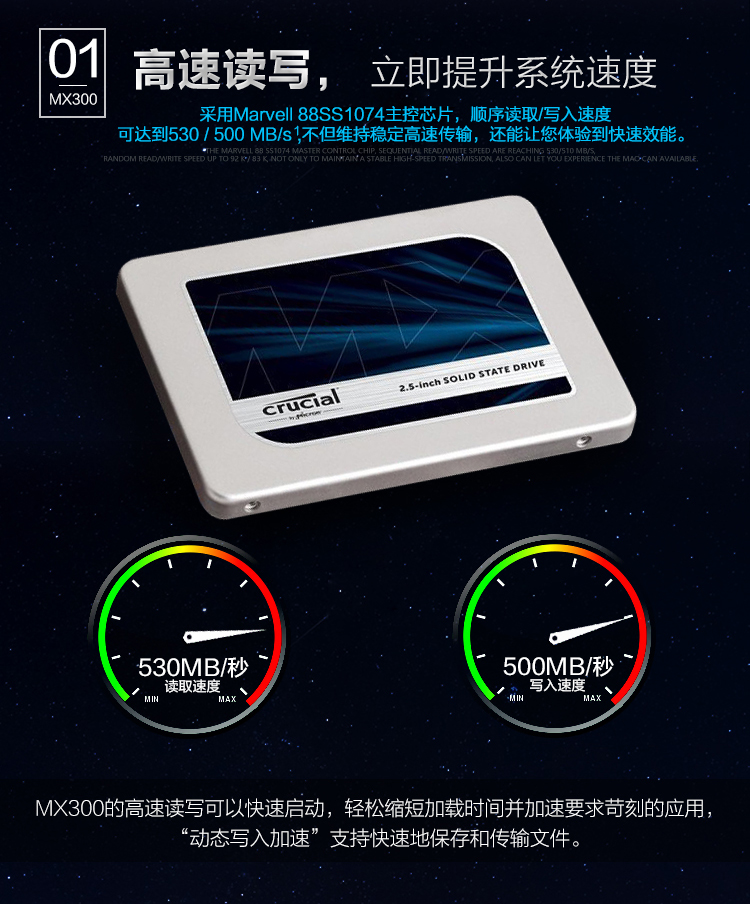 英睿达（Crucial）MX300系列2T SSD固态硬盘SATA3（CT2050MX300SSD1）