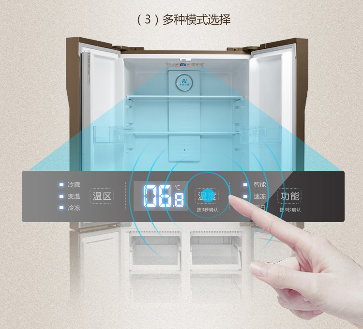 美菱冰箱BCD-448ZP9CX 448升 变频节能 恒温保鲜 电脑控温 十字对开门冰箱 宽幅变温(金)