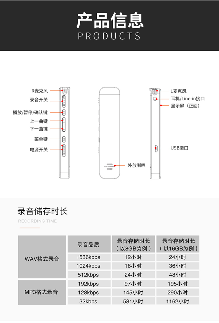 纽曼(newsmy)录音笔v19 [赠语音转文字卡]纽曼 v19 8g