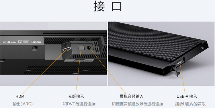 索尼(SONY) HT-CT390 家庭影院 电视音响 2.1声道 无线蓝牙/NFC 回音壁音箱 黑色