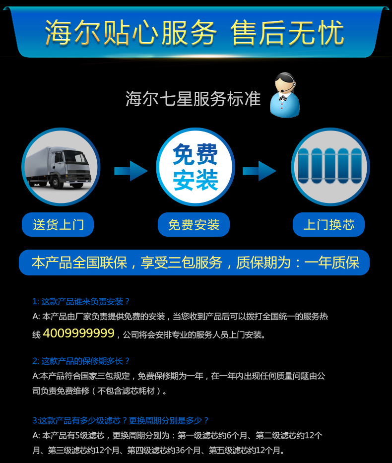 海尔(Haier) 家用净水器 无桶 RO膜 纯水 自来水
