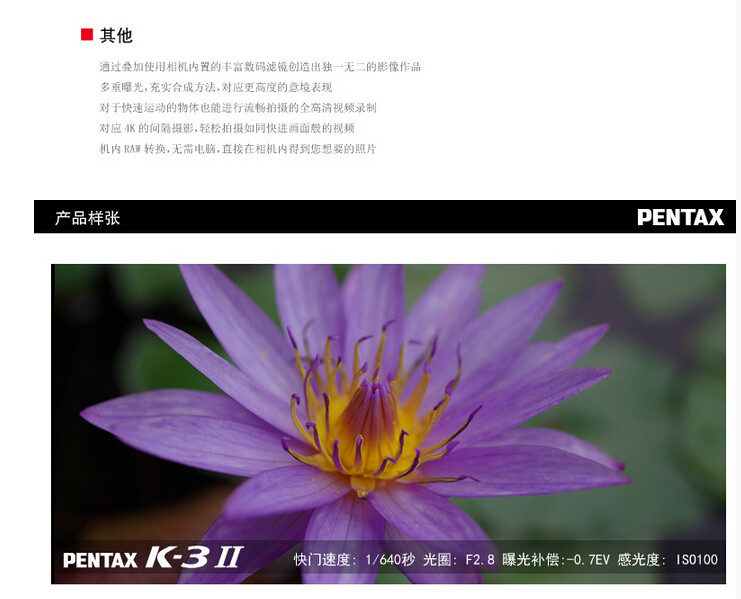 宾得(PENTAX) K3II数码单反相机 单机身(不含镜头)