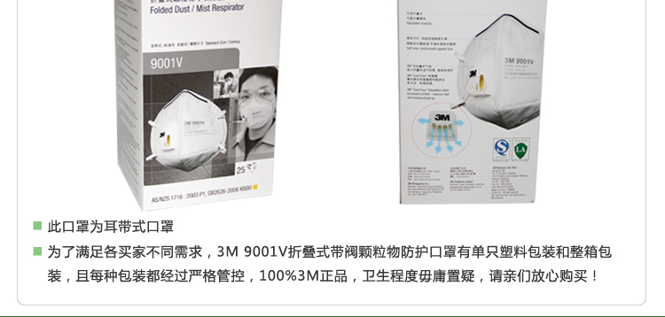 3M 9001V 折叠式带阀防尘口罩标准号(耳带式)