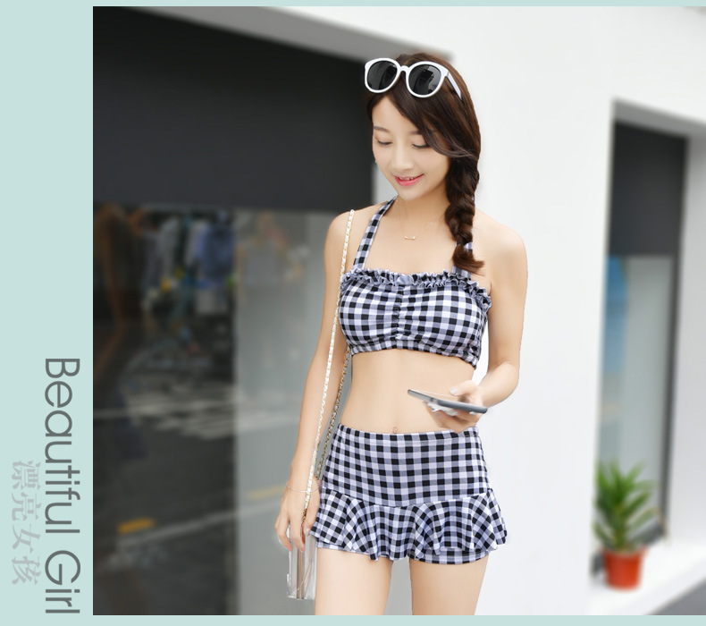 韩雪青青2017新款泳装bikini防晒女士游泳衣三