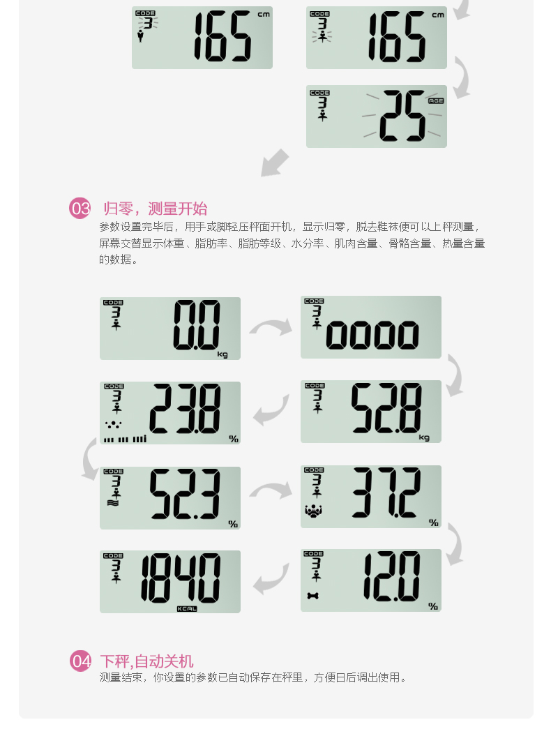 香山 (SENSSUN) EF897 电子秤 家庭用脂肪称重 精准电子称 大秤面 LCD显示屏 待机时间长 健康秤 粉色