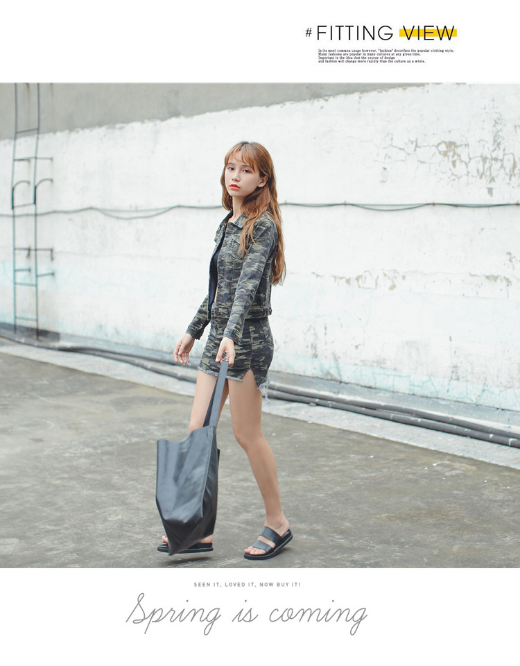 班俏春秋牛仔套装女韩版修身复古学生短款外套