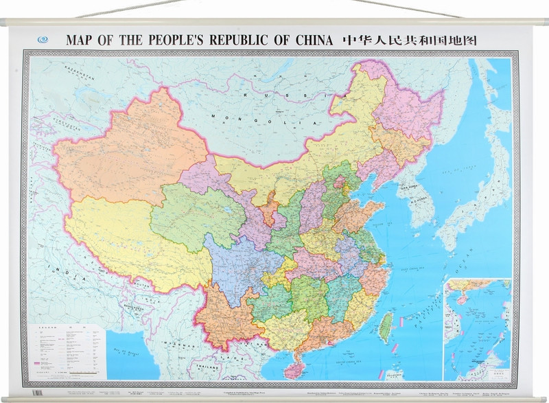 中国地图挂图 2013最新 宽杆挂绳精品 中英文对