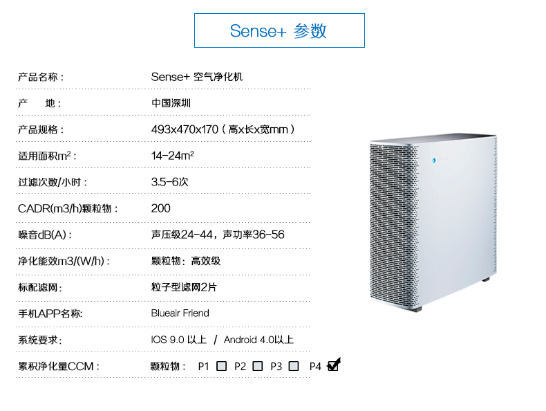 Blueair/布鲁雅尔空气净化器sense+深海蓝