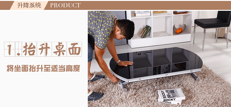 小户型多功能升降茶几变餐桌时尚简约伸缩折叠圆形钢化玻璃两用