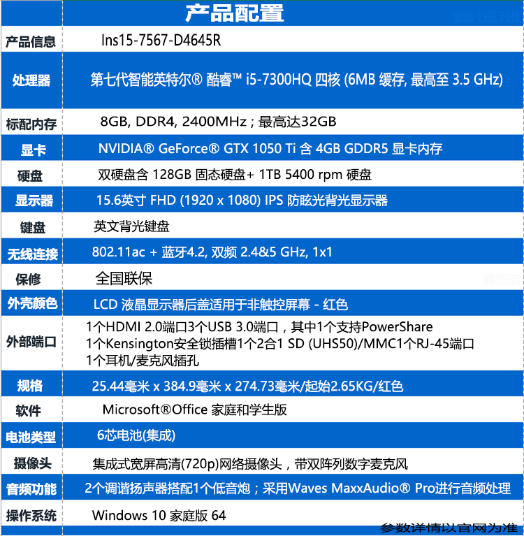 戴尔(dell)灵越游匣7567-r4645r 15.6英寸笔记本 i5