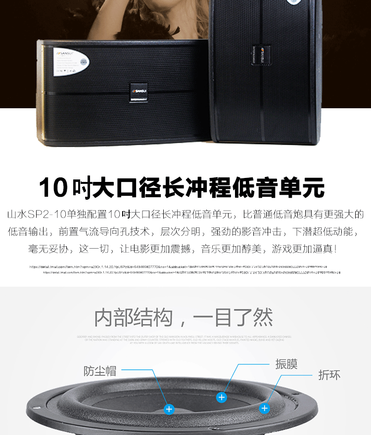 Sansui/山水 sp2-10卡包10吋家庭套装KTV音响点歌套装专业10吋卡包会议音箱低音组装套装