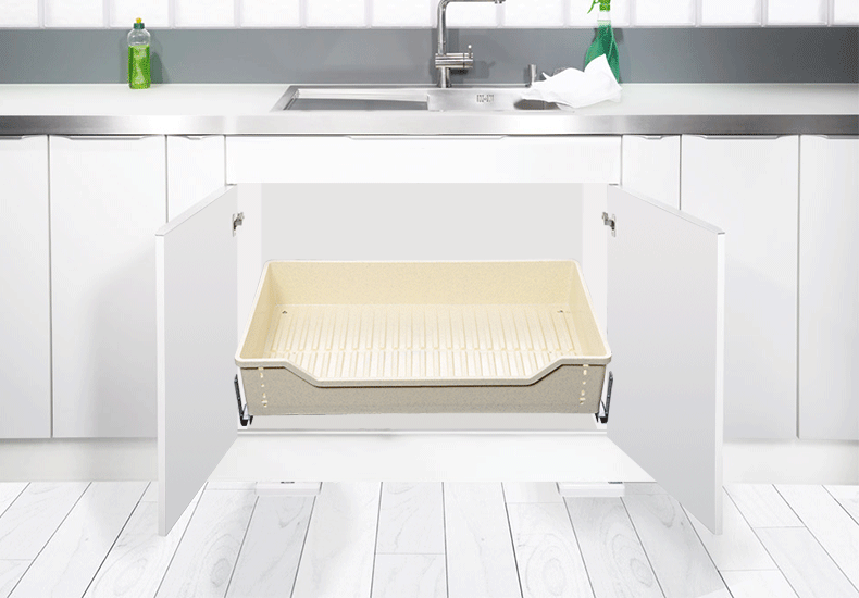 厨房橱柜不锈钢工程环保塑料拉篮阻尼调味拉篮双层碗碟篮