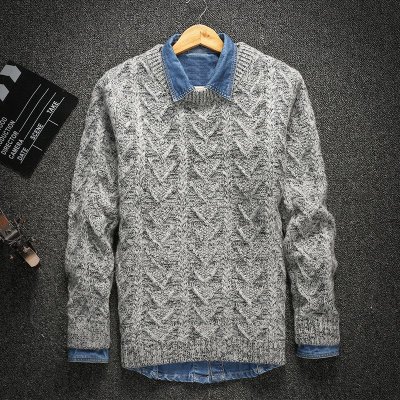 京质优品 秋季男士毛衣韩版男装圆领套头针织衫修身男士羊毛衫潮 xl