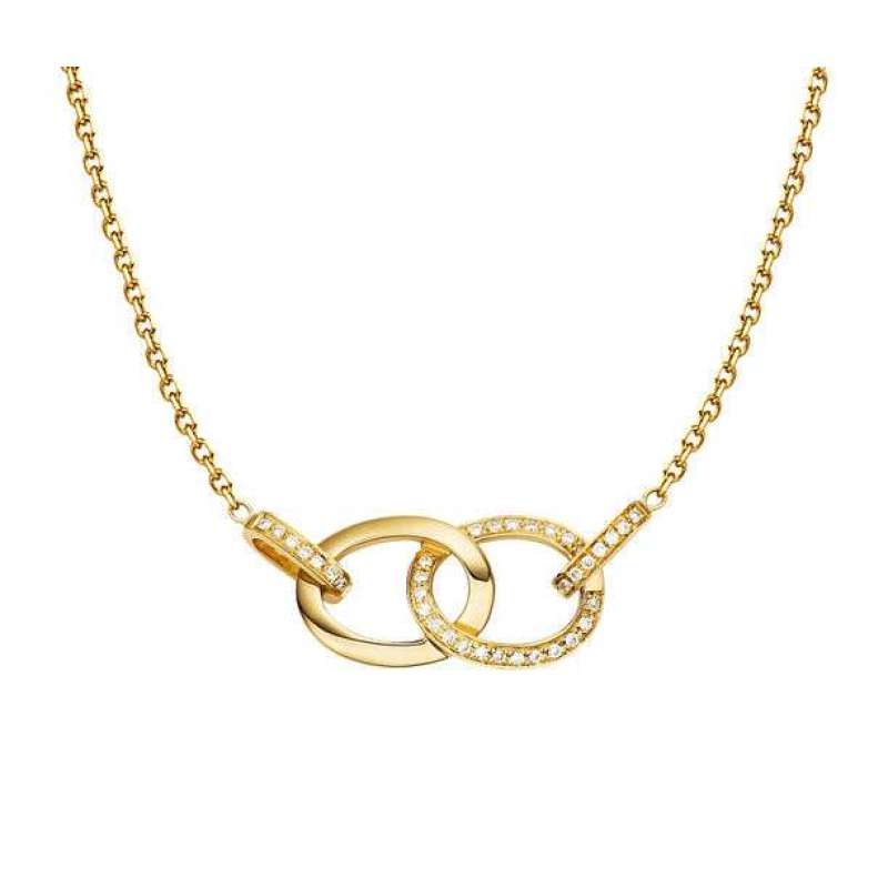 蓝色多瑙河18k金钻石链牌-爱的双环