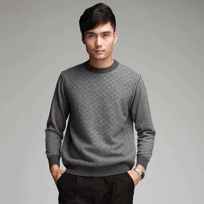 海尔曼斯男士半高领提花羊绒衫v106b72提花灰m