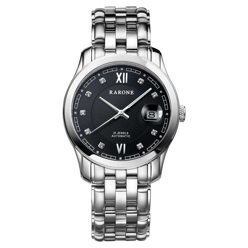 雷诺rarone 全自动机械表透底水钻男表 日历夜光防水商务经典男士腕表