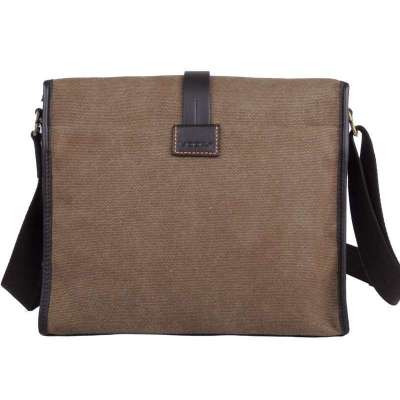 vodka马度加洗水牛仔布配头层牛皮男士斜挎包 啡色 vc1204