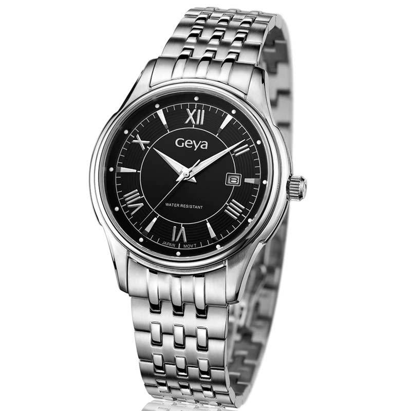 geya格雅表全钢表带情侣款黑盘男表6156gwk【报价,价