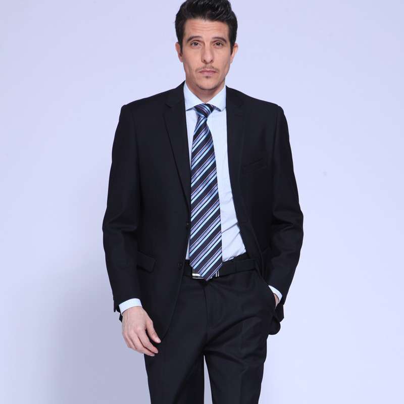 驰琴男装 男士两粒扣深蓝色纯黑色西装 商务正装结婚求职业装西服