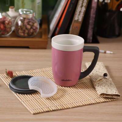 aladdin不锈钢陶瓷杯子 马克杯 创意水杯 带盖内胆滤网 女士男士 蓝色