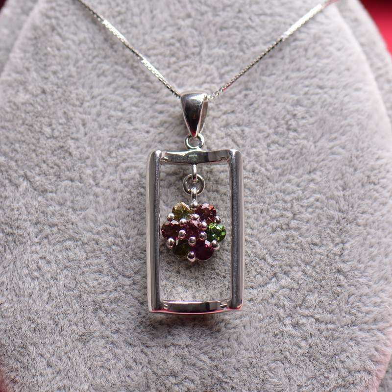 御灵珠宝素锦925银镶碧玺吊坠05020202042