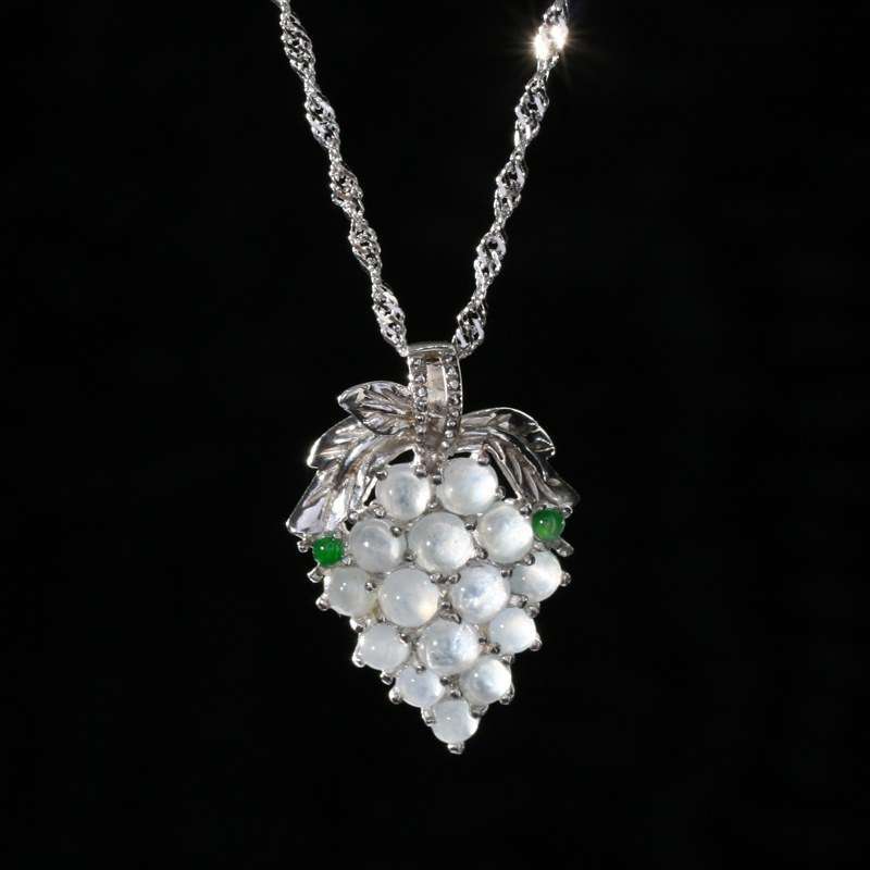 翡翠吊坠/项链24852 淘翠 天然翡翠a货 925银镶嵌 多财多福葡萄吊坠