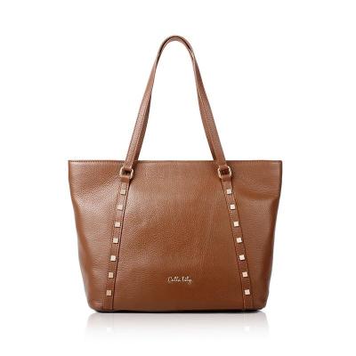 lily 新款 进口头层牛皮单肩包手提包铆钉潮包 欧美真皮女包大包包