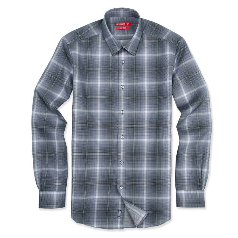 00 2 lesmart莱斯玛特男士格子全棉渐变色短袖衬衣mss6207(绿色小格