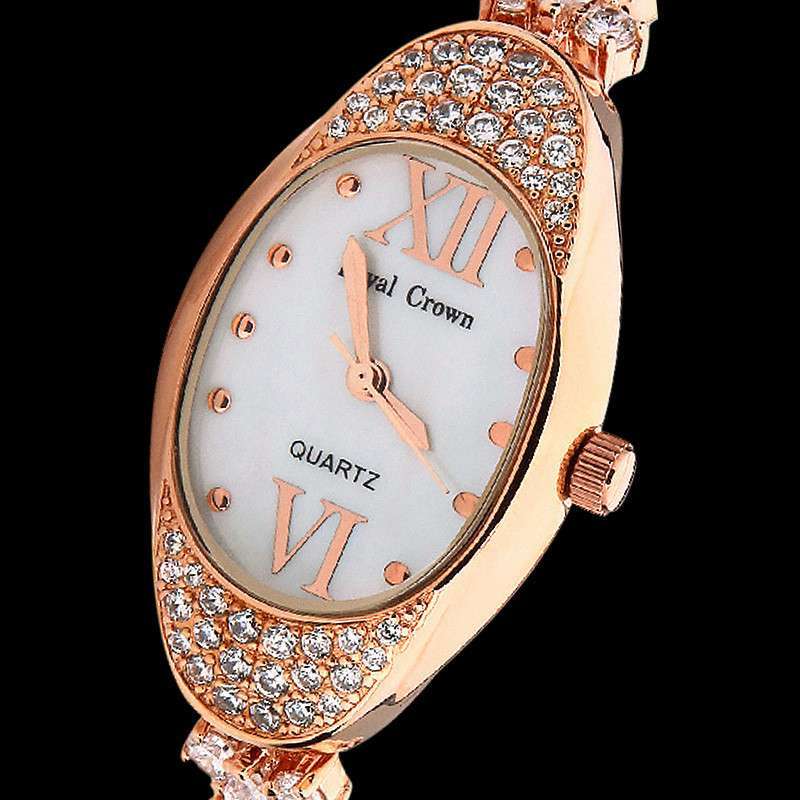 royal crown萝亚克朗 椭圆形女士复古珠宝手表 几何个性时装表 高档