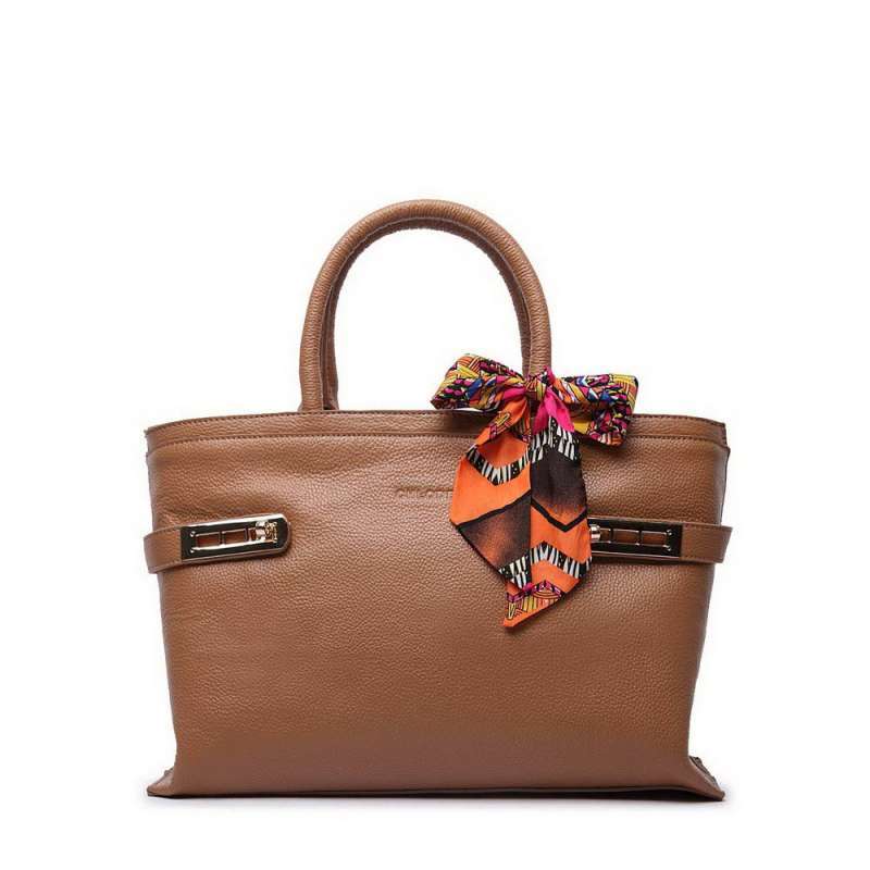 蔻丹 经典系列牛皮金属边饰手提斜挎包 女式cl0725 棕色