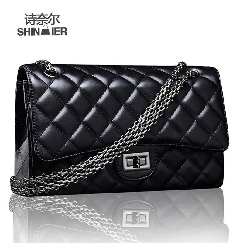诗奈尔2014新款时尚菱格链条单肩女包 手提多用百搭女士包 黑色钨钢色