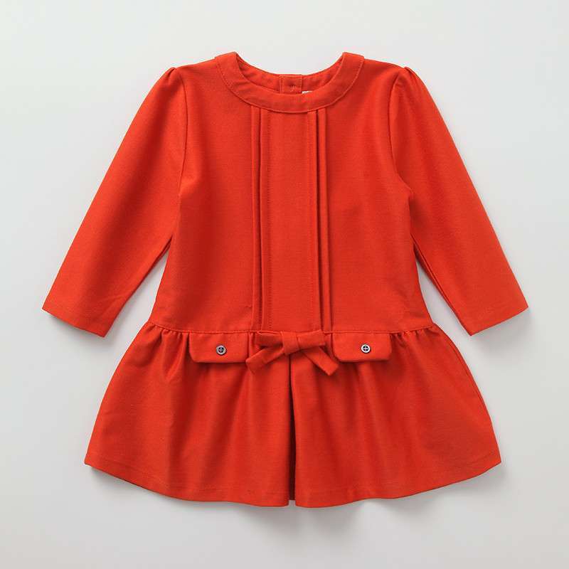 davebella女婴儿春秋百褶半身裙 女宝宝休闲纯色连衣裙子db411 橘黄