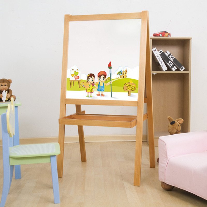 好事达儿童折叠绘画架写生画板黑板白板实木六一儿童节礼物7160 米色
