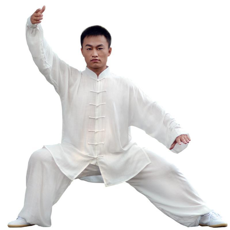 山人运动秋冬季晨曦棉麻太极服太极拳武术练功服装男女款 白色 s