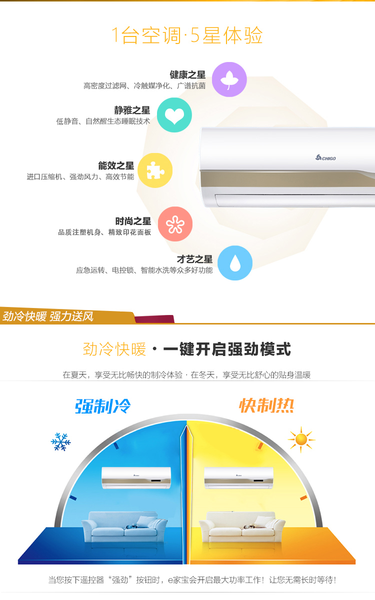 志高空调kfr35gwc104n3白515匹家用挂壁式冷暖定频空调