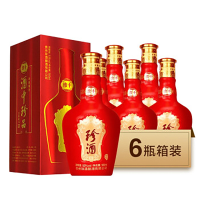 珍酒珍十53度酱香型粮食白酒500ml*6瓶整箱装