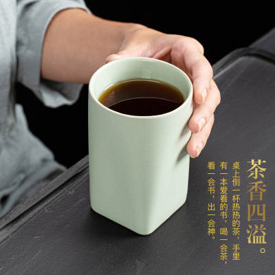 古德窑 汝窑主人喝茶杯 暖手水杯开片汝瓷品茗杯茶具大号个人单杯