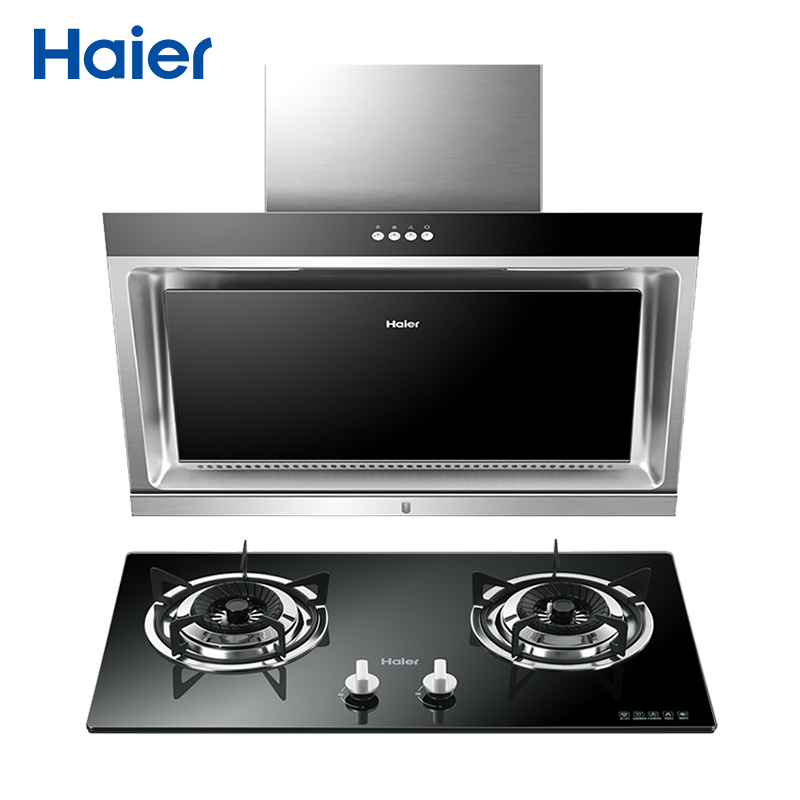 Haier/海尔侧吸式抽油烟机燃气灶具烟灶套餐家用大吸力组合套装 15立方大风量 E800C2+QE636B 天然气