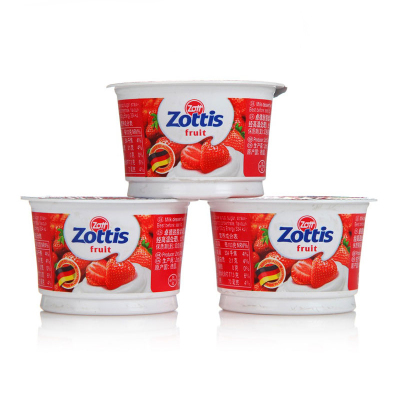德国原装进口zott卓德 脱脂100g*10杯整箱酸牛奶草莓味含乳饮品